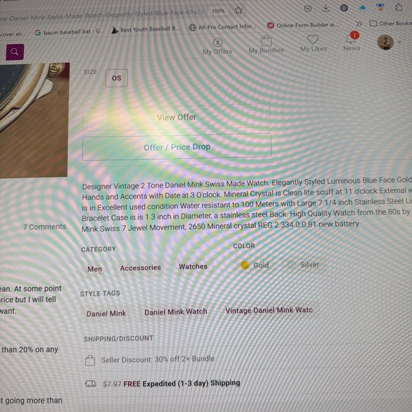 Vintage 2 Tone Daniel Mink Swiss Made Watch Elegantly Styled Blue Face - Picture 9 of 9